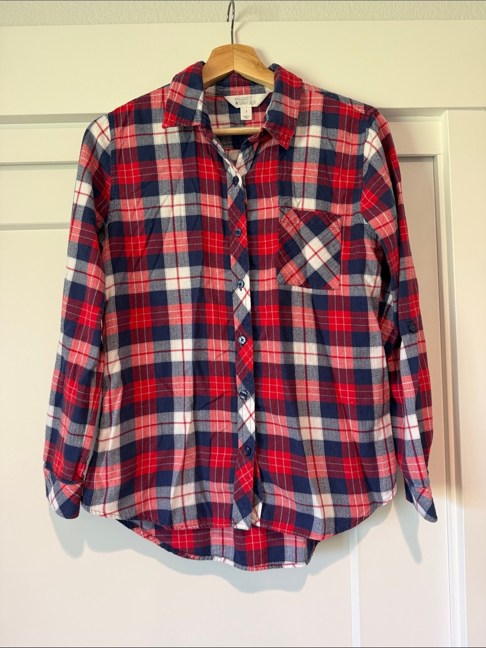 Market & Spruce Red, Navy & White Plaid Button-Down Shirt